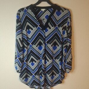 Cato Geometric Blue and Black Women's Top size 22/ 24W